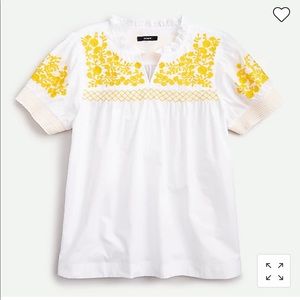 J Crew poplin top with Mexican-inspired yellow embroidery